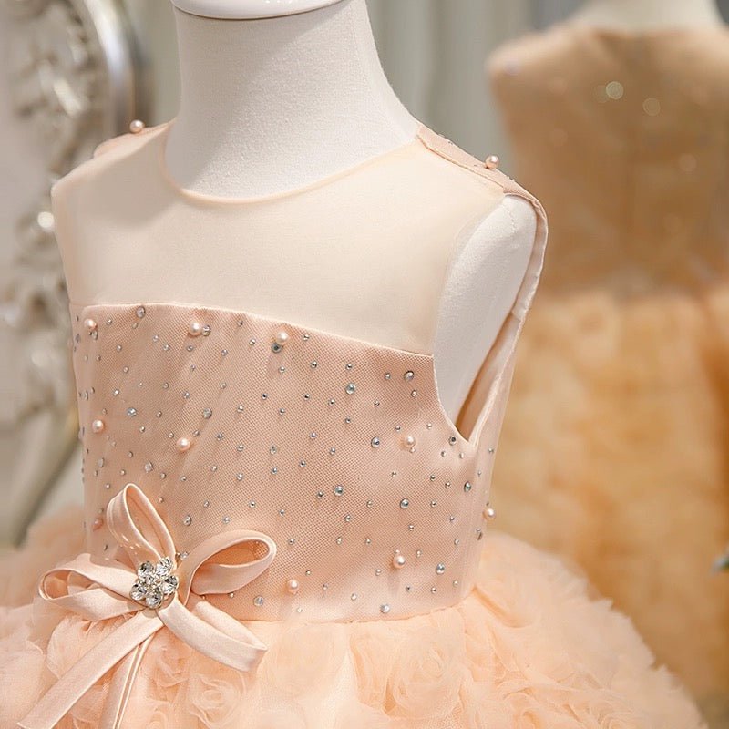 Delicate Peach Pink Blossom Flower Girl Dress with Sparkling Accents – Plus Size - WonderlandByLilian