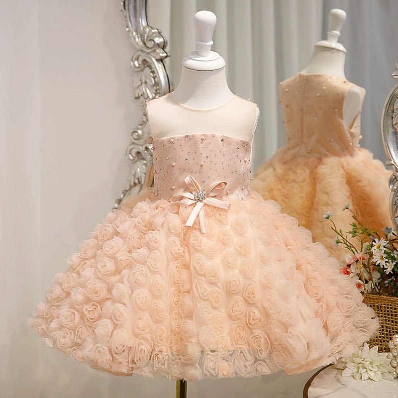 Delicate Peach Pink Blossom Flower Girl Dress with Sparkling Accents – Plus Size - WonderlandByLilian