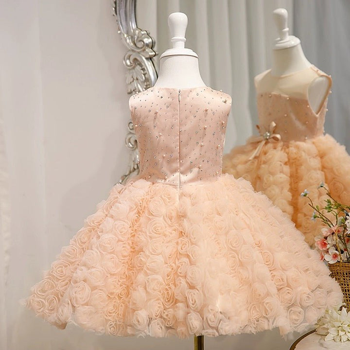 Delicate Peach Pink Blossom Flower Girl Dress with Sparkling Accents – Plus Size - WonderlandByLilian