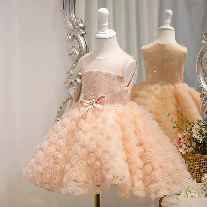 Delicate Peach Pink Blossom Flower Girl Dress with Sparkling Accents – Plus Size - WonderlandByLilian