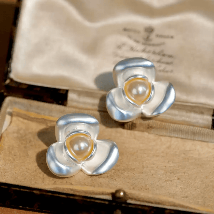Dew on Petals – Handmade Vintage Pearl Camellia Earrings – Camellia Buds - WonderlandByLilian