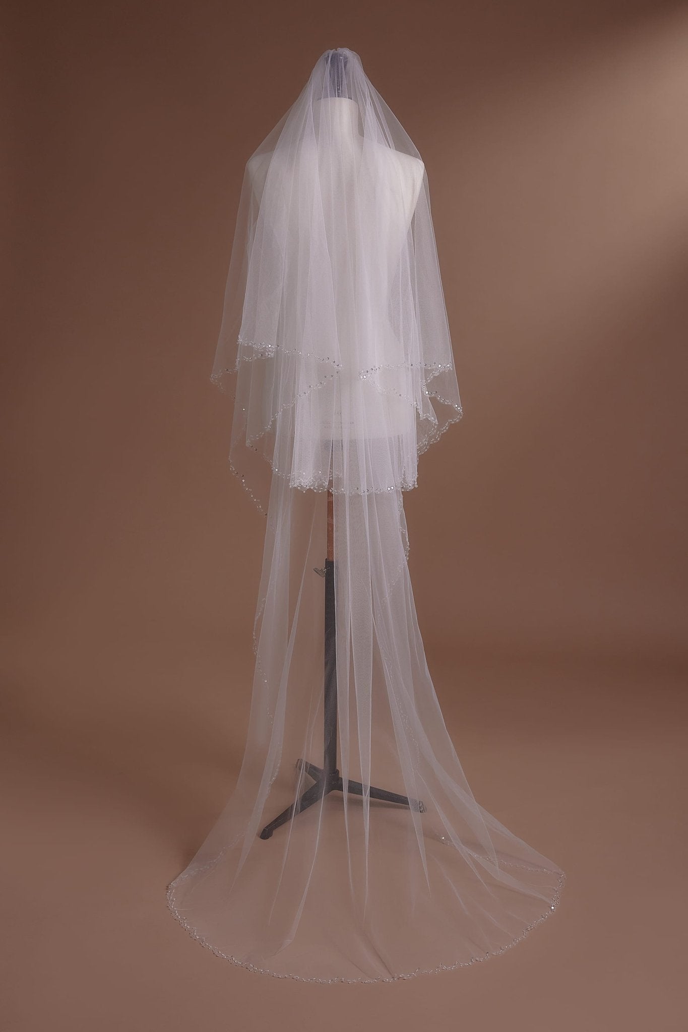 Double Layer Cathedral Veil with Elegant Bead Detailing - WonderlandByLilian