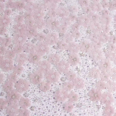 Dreamy Pink - Purple Floral Embroidered Sequin Fabric for Dresses and Custom Gowns - WonderlandByLilian