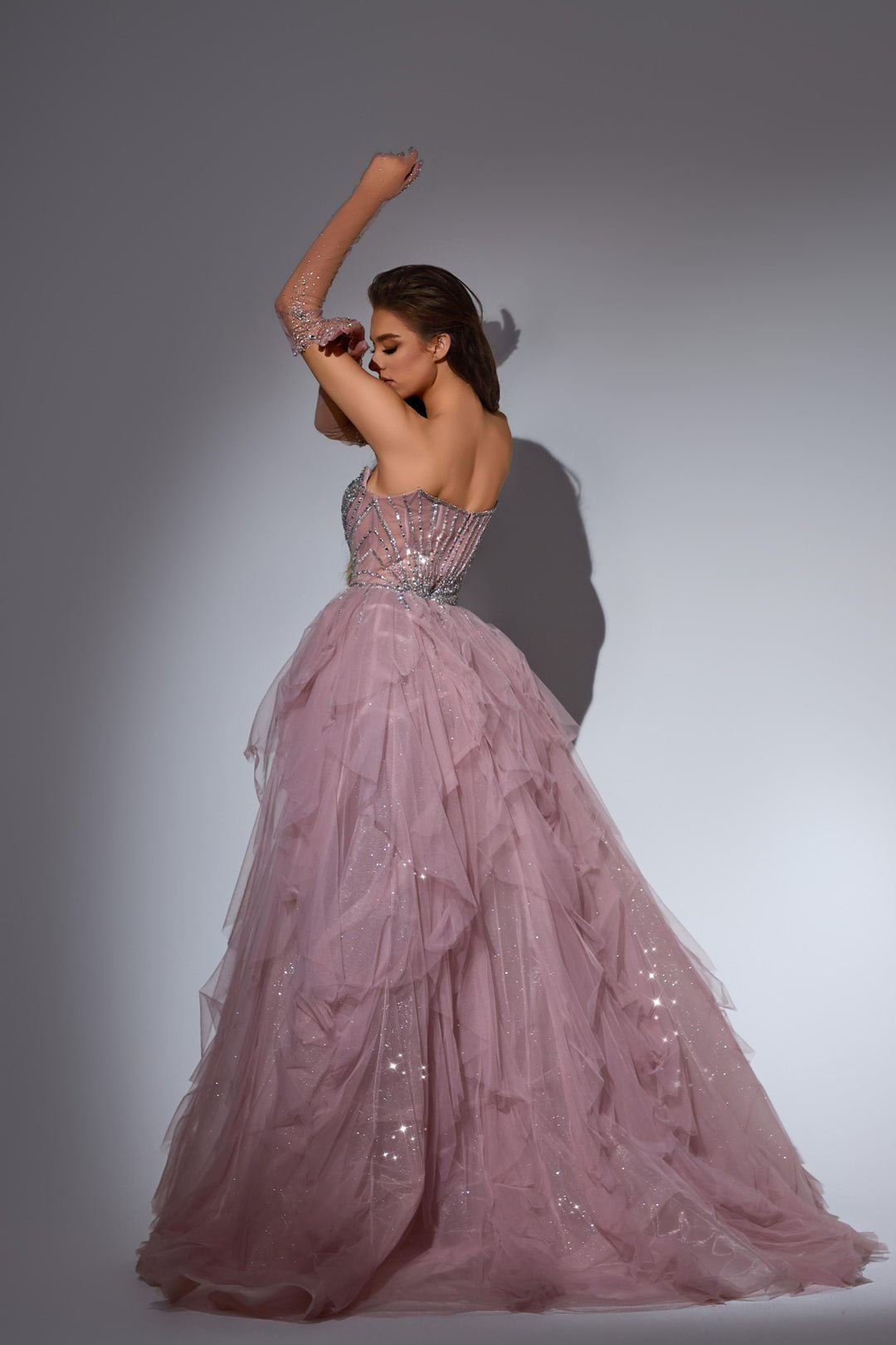 Dusty Blue Sequin Dress with Strapless Bodice and Overskirt – Strapless Glitter Dress with Tulle Plus Size - WonderlandByLilian