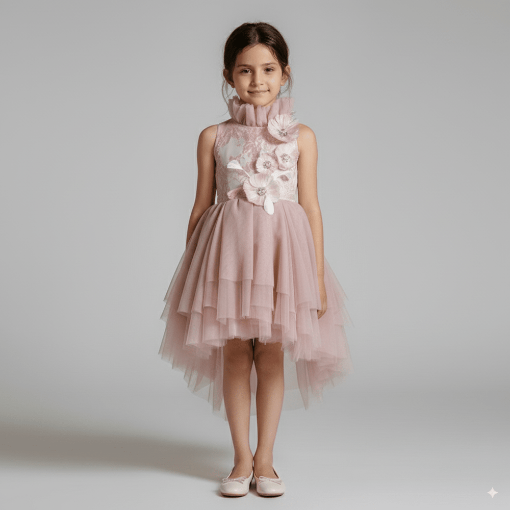 Dusty Mauve Pink Tulle Flower Girl Dress with 3D Floral Embroidery – Elegant Flower Girl Gown Plus Size - WonderlandByLilian