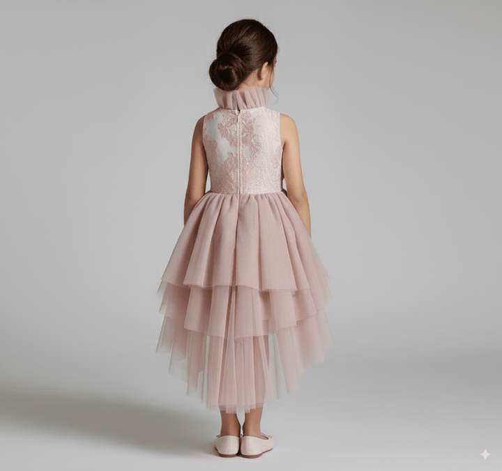 Dusty Mauve Pink Tulle Flower Girl Dress with 3D Floral Embroidery – Elegant Flower Girl Gown Plus Size - WonderlandByLilian