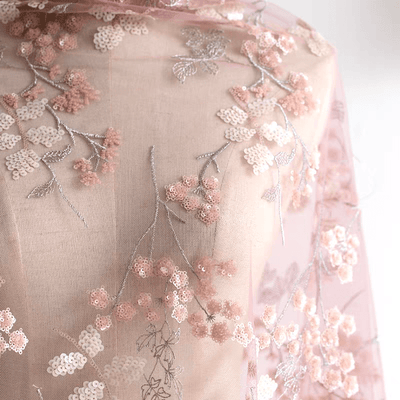 Dusty Pink Embroidered Floral Sequin Tulle Fabric - WonderlandByLilian