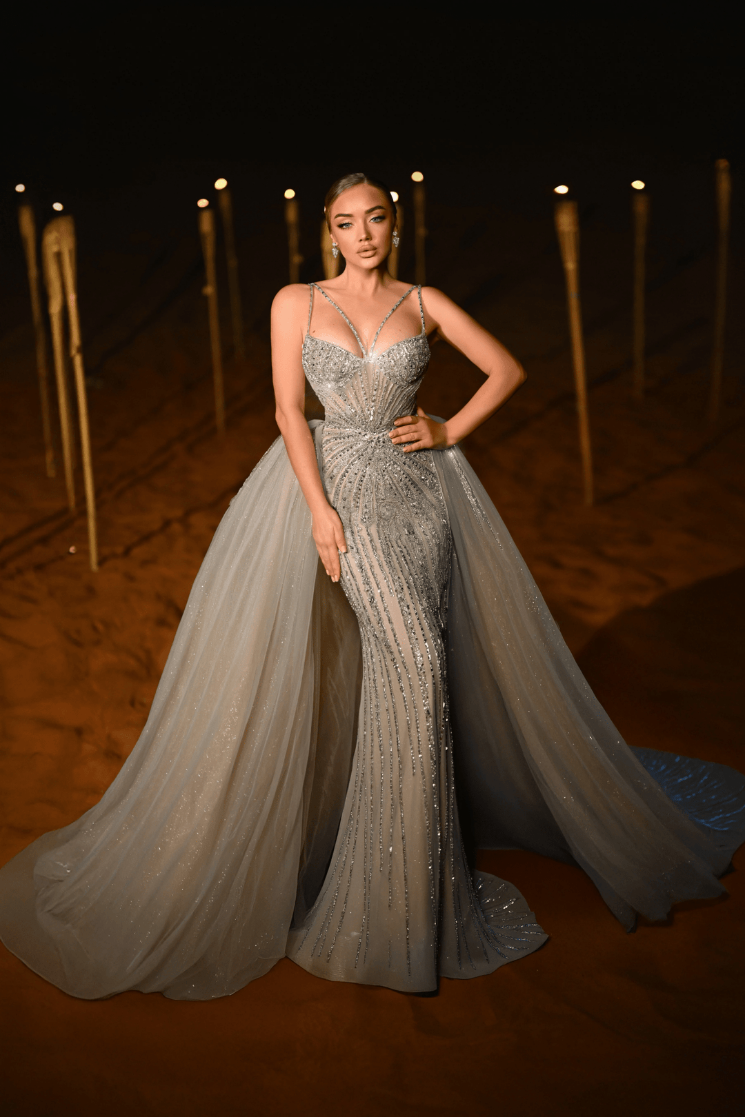 Dusty Pink Sequin Evening Gown with Beaded Corset – Sparkly Maxi Dress with High Slit and Tulle Skirt Plus Size - WonderlandByLilian