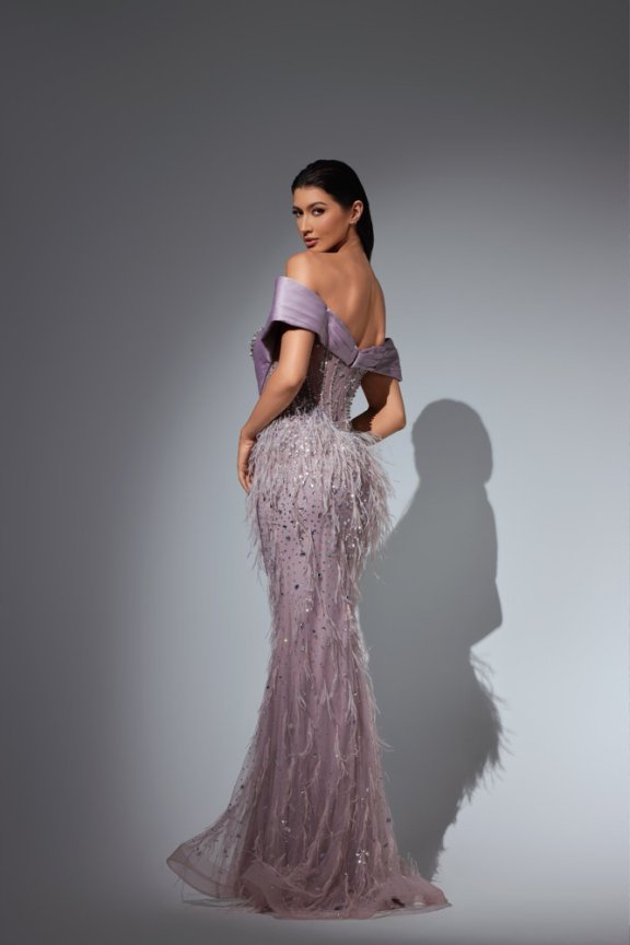 Dusty Pink Sequin Prom Dress Long with Feather Details – White Sequin Dress - Glitter Maxi Dress Plus Size - WonderlandByLilian