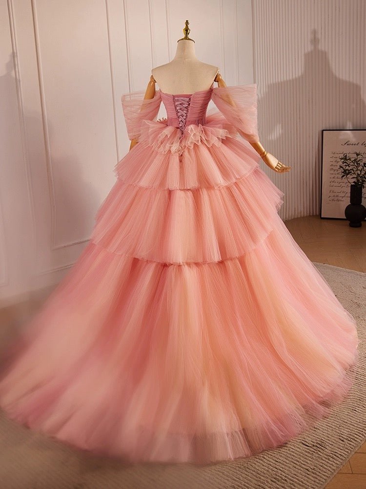 Dusty Pink Tulle Evening Dress with Delicate Floral Appliqu - Pink Tulle Party Dress Plus Size Size 16W / Pink Dusty Pink Tulle Evening Dress with Delicate Floral Appliqu - Pink Tulle Party Dress Plus Size Size 16W / Pink