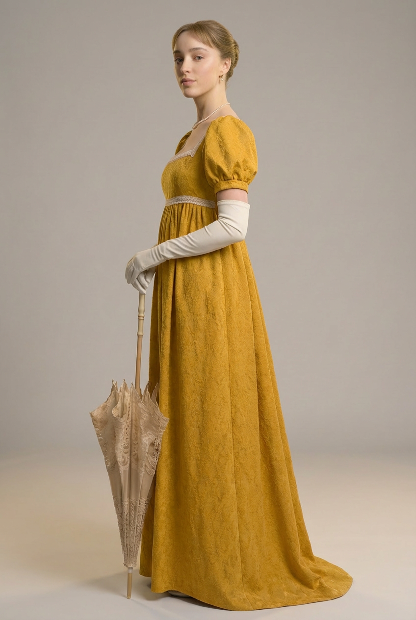 Bridgerton Regency Era Yellow Dress Plus Size - Empire Waist Ball Gown - Regency Wedding Dress - Plus Size