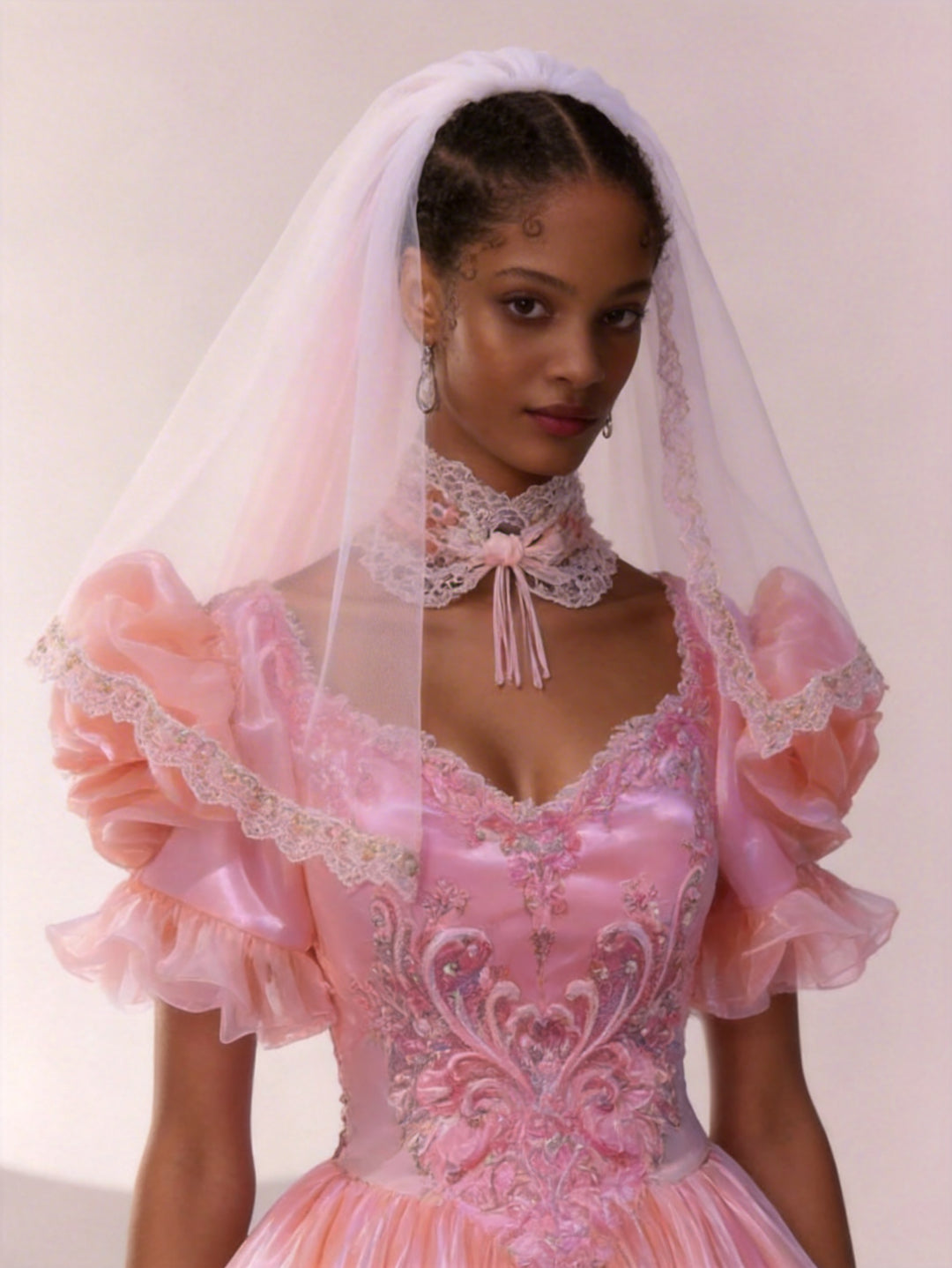 Pink Satin Vintage Antique A-line Ball Gown Wedding Dress with Ruffled Embroidery - Plus Size