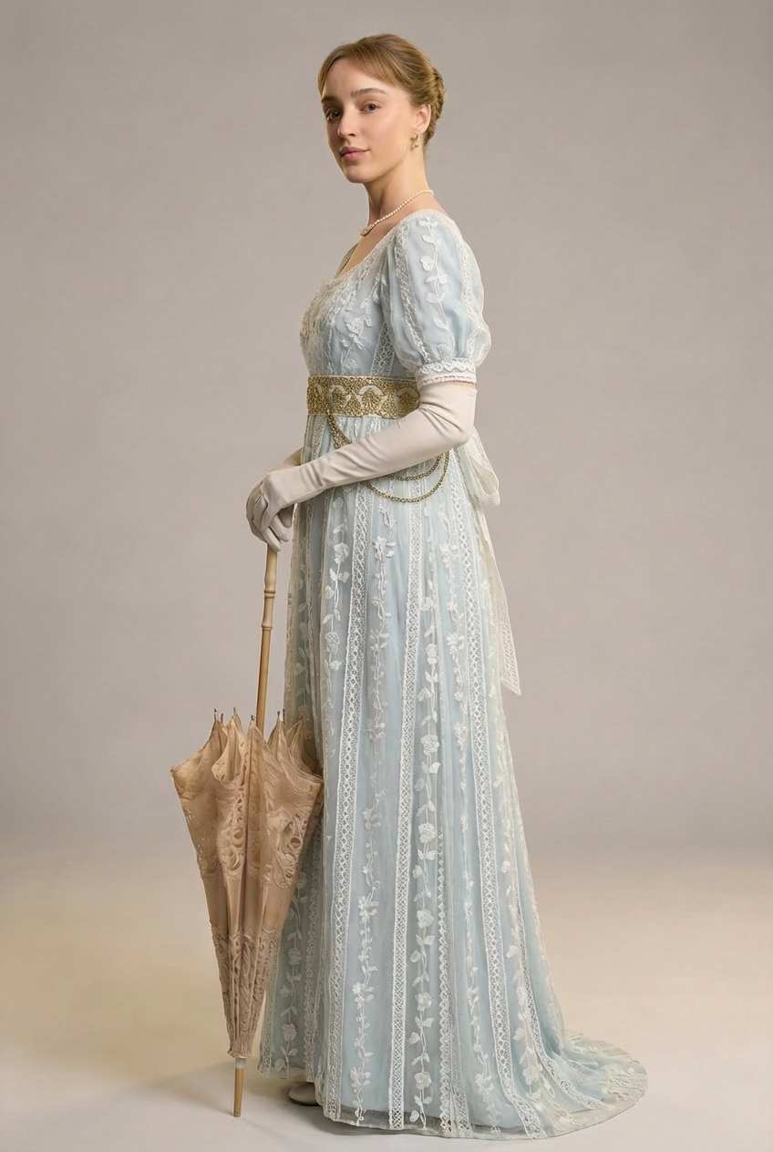 Light Blue Bridgerton Inspired Regency Dres - Custom Made Regency Era Ball Gown Plus Size Light Blue Bridgerton Inspired Regency Dres - Custom Made Regency Era Ball Gown Plus Size