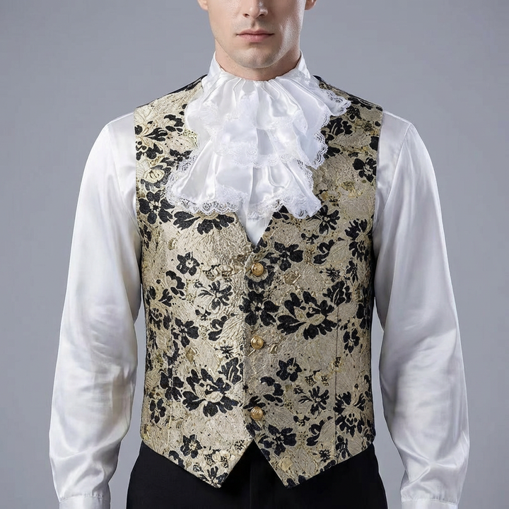 Black Gold Baroque Jacquard Regency Jacket for Men – Gothic Palace Formal Tailored Coat Plus Size