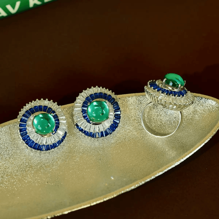 Echoes of Atlantis – Handmade Vintage - Style Green Cabochon Earrings - Atlantis - WonderlandByLilian