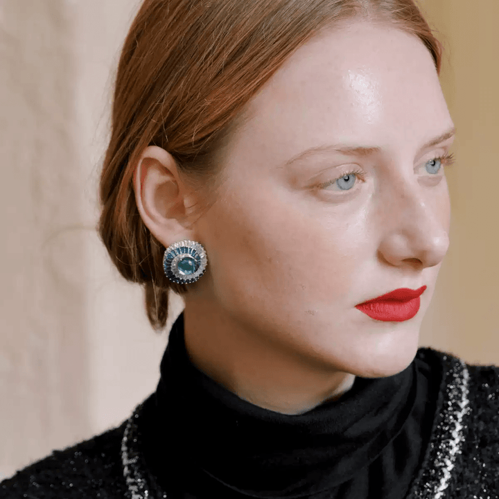 Echoes of Atlantis – Handmade Vintage - Style Green Cabochon Earrings - Atlantis - WonderlandByLilian