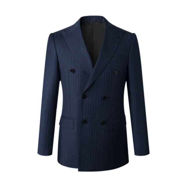 Navy Double Breasted Blazer with Peak Lapel – Slim Fit Wool Suit Jacket for Men Plus Size