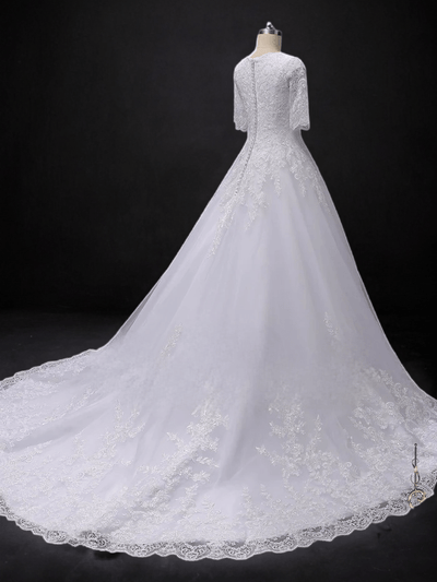 Effortless Grace: Modest Ball Gown Wedding Dress with Sleeves - WonderlandByLilian