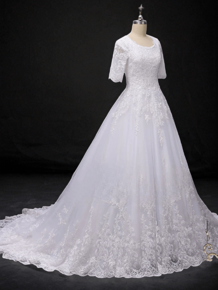 Effortless Grace: Modest Ball Gown Wedding Dress with Sleeves - WonderlandByLilian