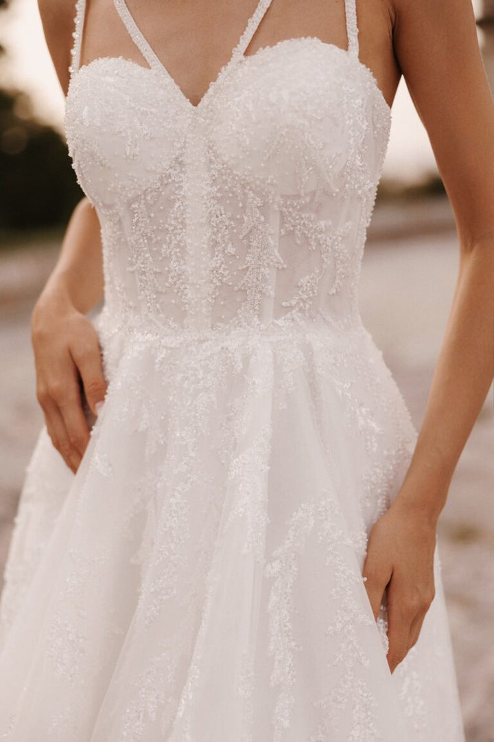 Elegant A-Line Wedding Dress with Heart-Shaped Corset and Sequin Details Plus Size - BRIDGET - WonderlandByLilian