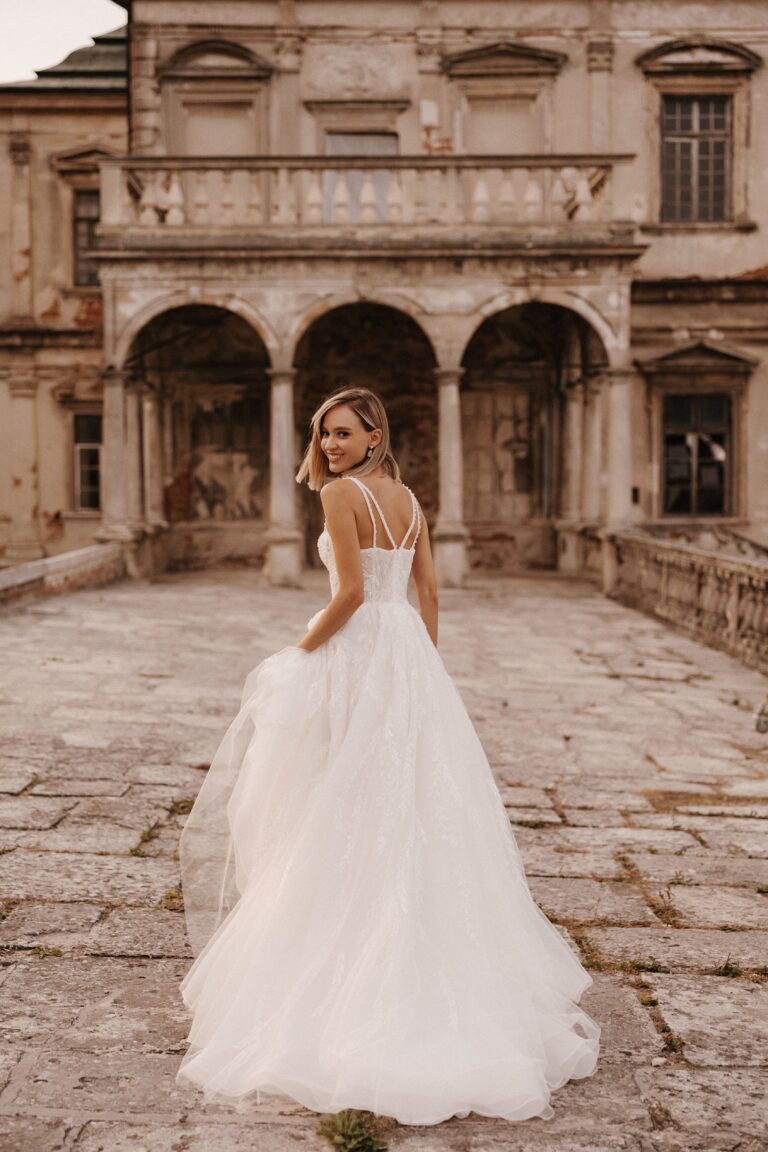 Elegant A-Line Wedding Dress with Heart-Shaped Corset and Sequin Details Plus Size - BRIDGET - WonderlandByLilian