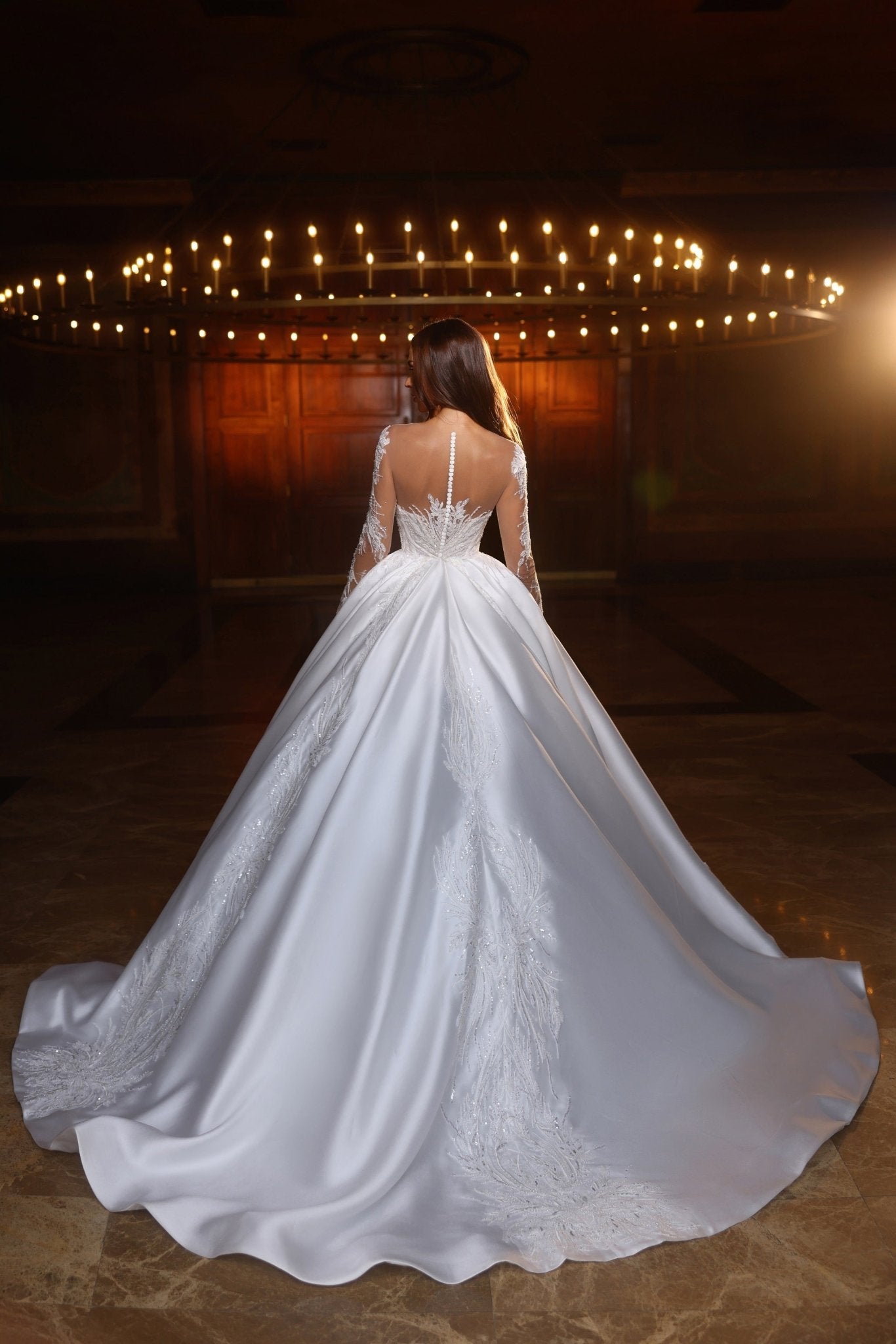 Elegant A-Line Wedding Dress with Sheer Lace Sleeves - Plus Size - WonderlandByLilian
