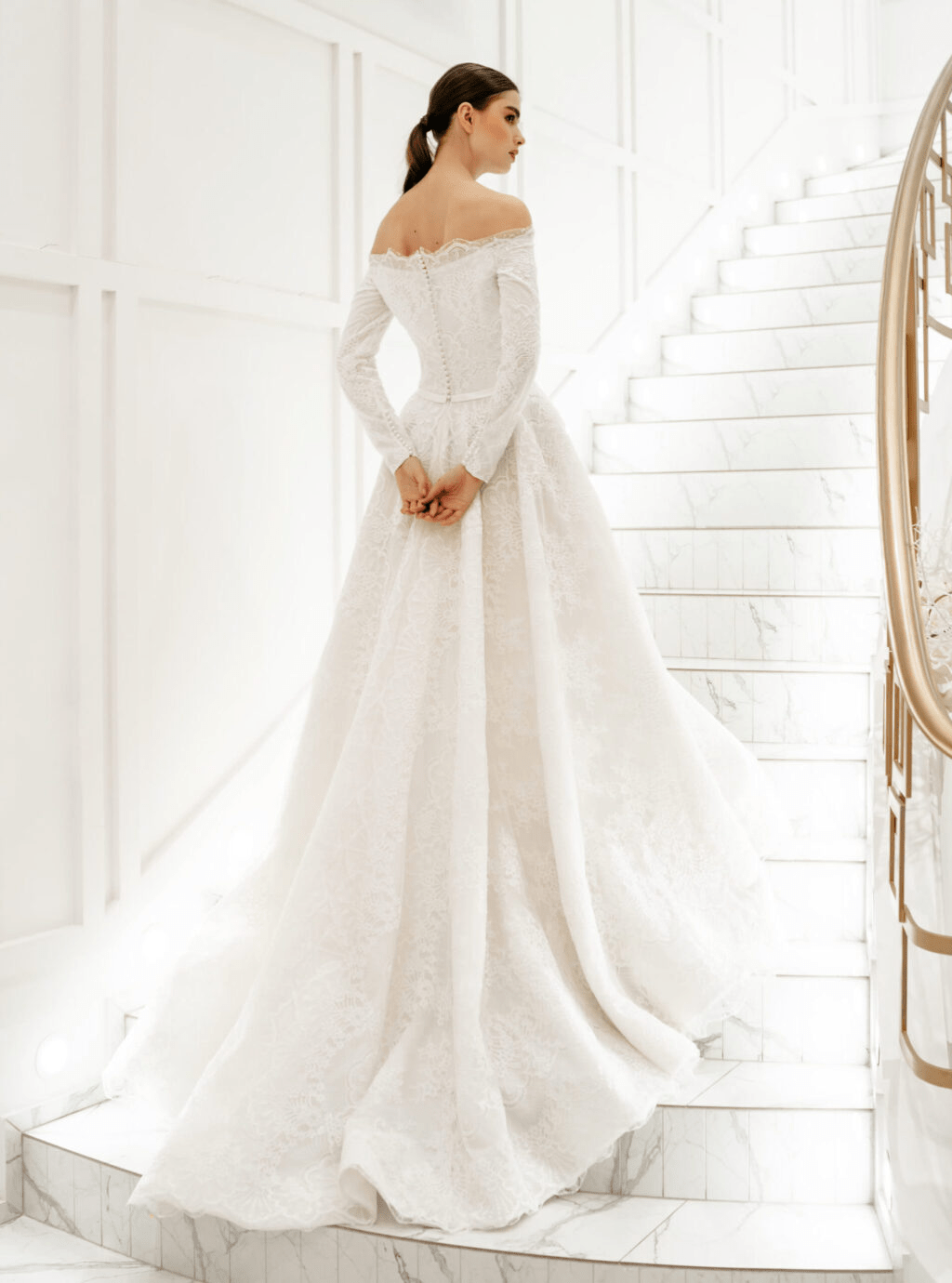 Elegant Aline Ball Gown Wedding Dress - Off - Shoulder Wedding Dress and Long Sleeve Wedding Dress with Train Plus Size - JOSEFA - WonderlandByLilian