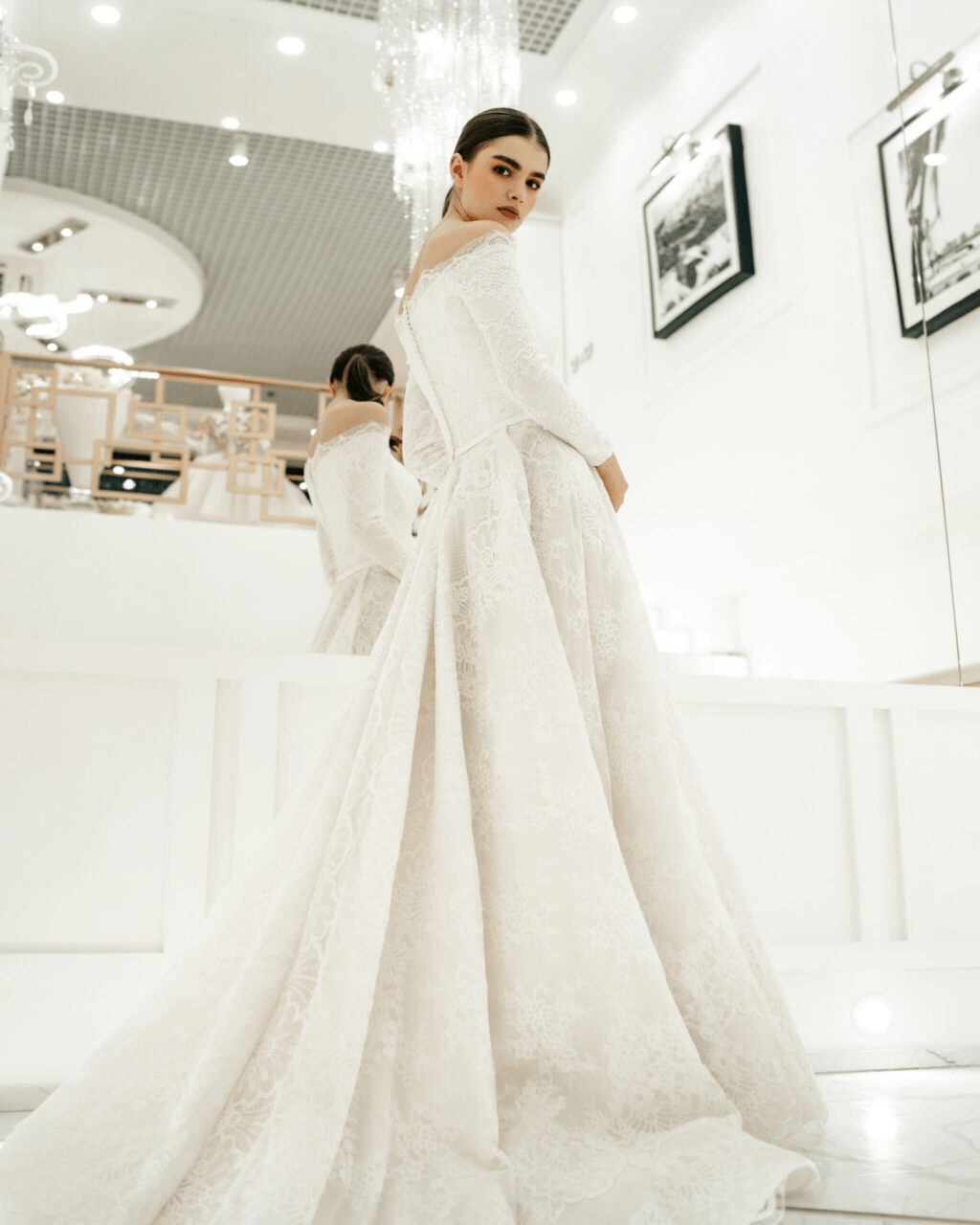 Elegant Aline Ball Gown Wedding Dress - Off - Shoulder Wedding Dress and Long Sleeve Wedding Dress with Train Plus Size - JOSEFA - WonderlandByLilian