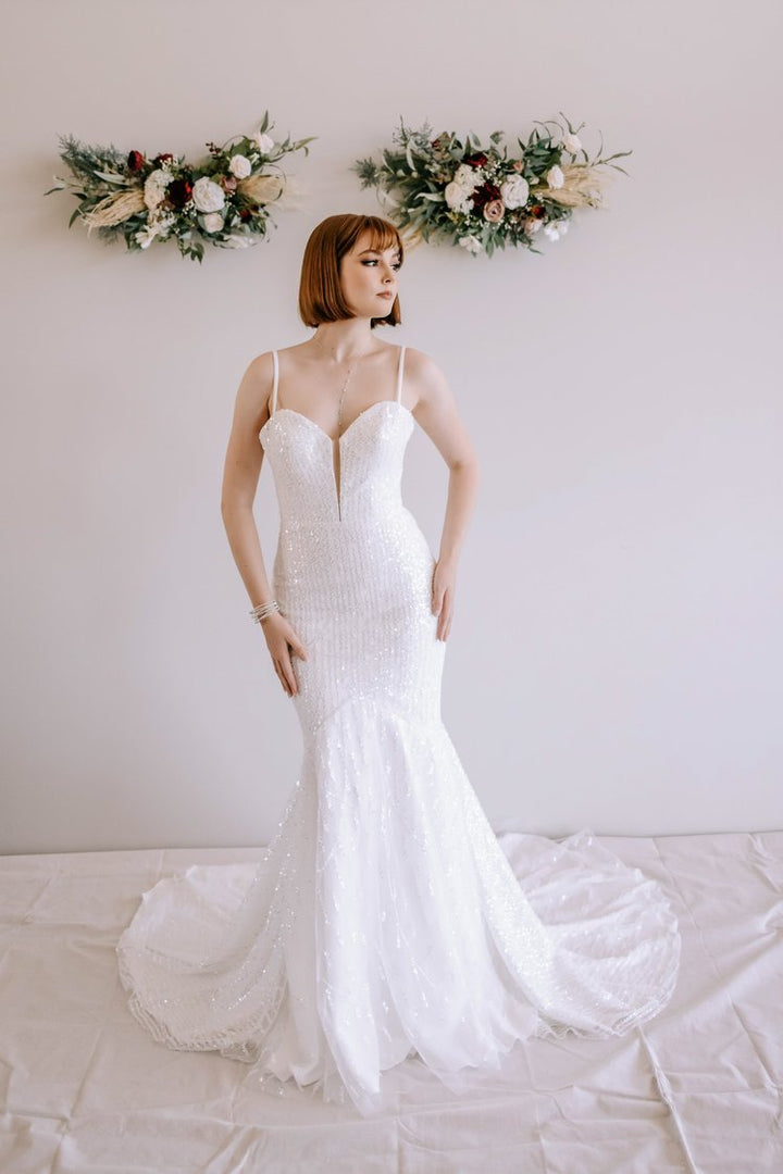 Elegant Beaded and Sequined Wedding Gown with Signature Neckline Plus Size - IRIS - WonderlandByLilian