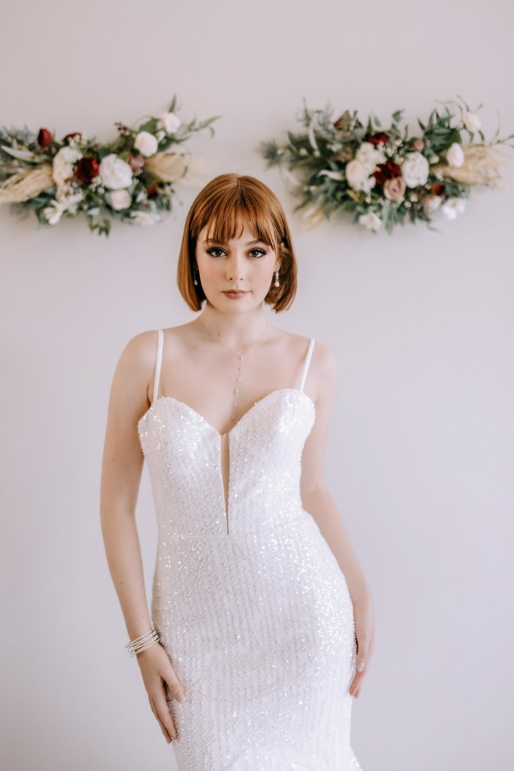 Elegant Beaded and Sequined Wedding Gown with Signature Neckline Plus Size - IRIS - WonderlandByLilian