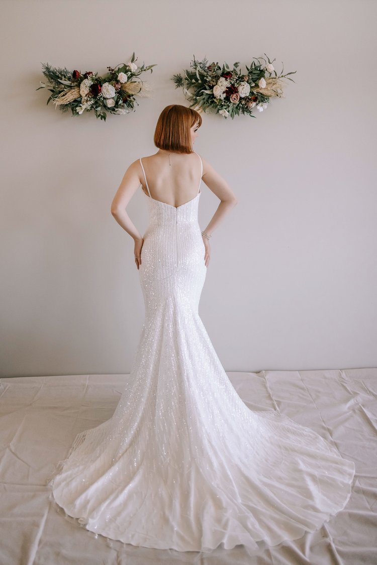 Elegant Beaded and Sequined Wedding Gown with Signature Neckline Plus Size - IRIS - WonderlandByLilian