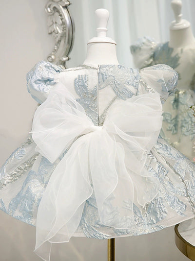 Elegant Blue and White Floral Embossed Flower Girl Dress - Plus Size - WonderlandByLilian