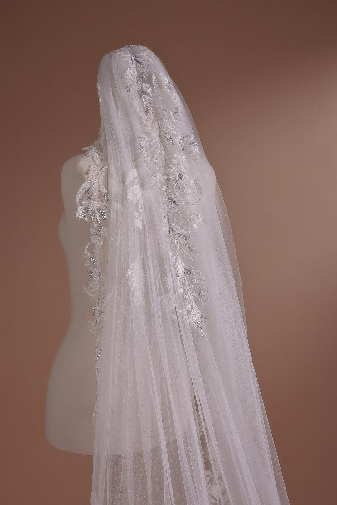 Elegant Cathedral Veil with Floral Lace Border - WonderlandByLilian