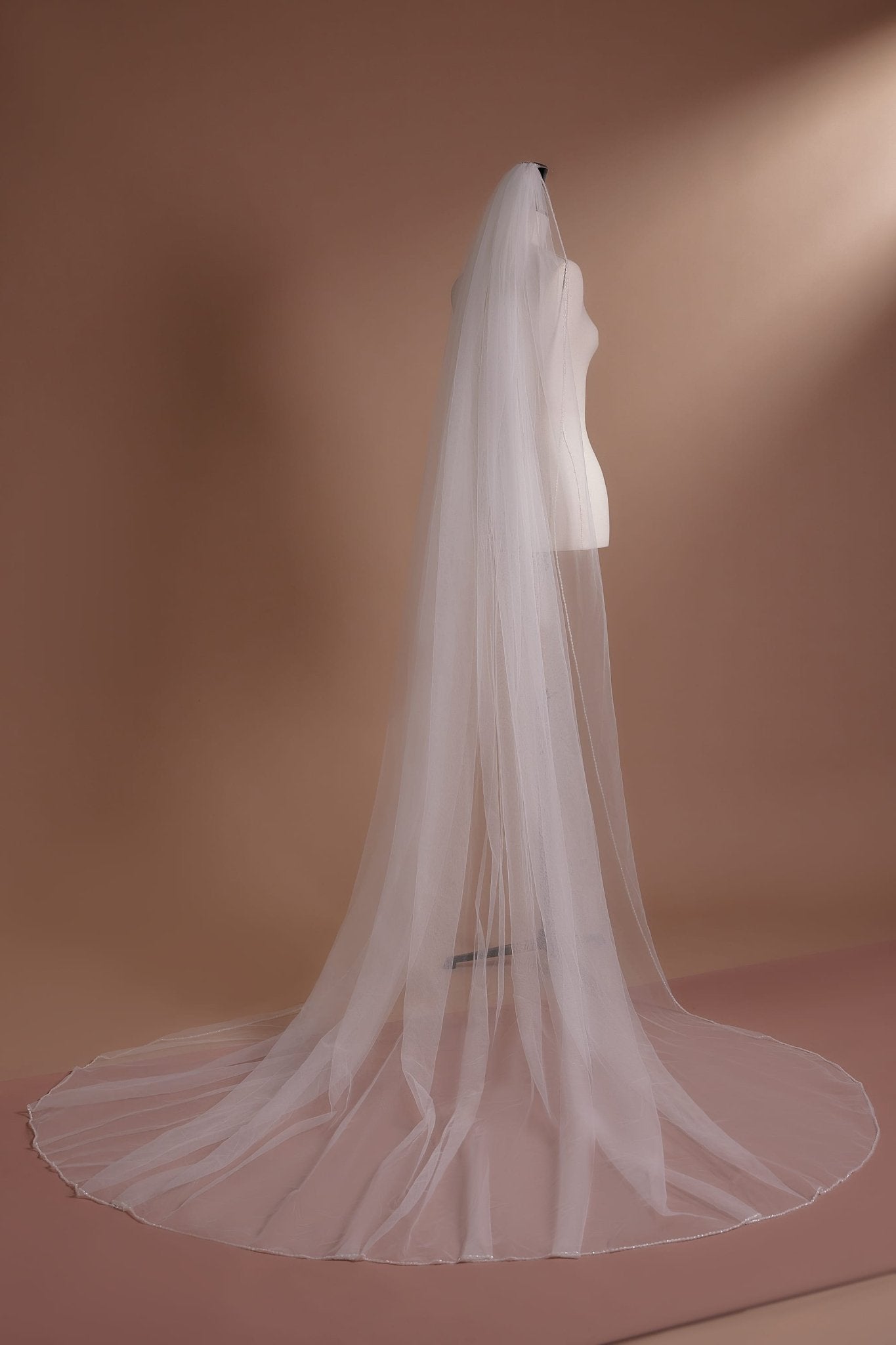 Elegant Cathedral Veil with Subtle Sheer Overlay - WonderlandByLilian