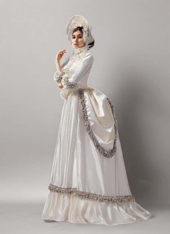 Elegant Cream Medieval Dress with Floral Embellishments – Rococo Ball Gown with Lace Trim Plus Size - WonderlandByLilian