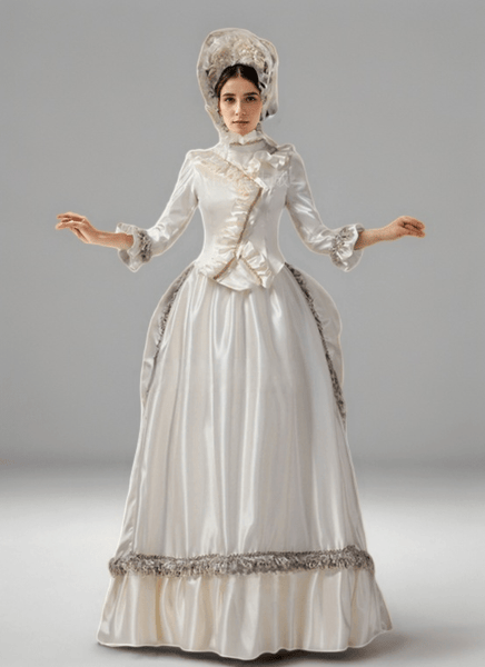 Elegant Cream Medieval Dress with Floral Embellishments – Rococo Ball Gown with Lace Trim Plus Size Size 18w / Cream