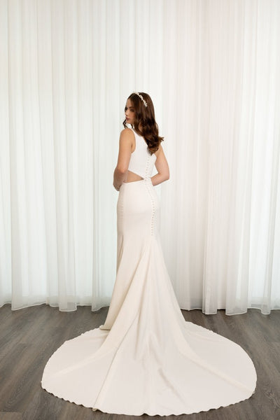 Elegant Fit-and-Flare Wedding Gown with Asymmetric Neckline Plus Size - LUCY - WonderlandByLilian