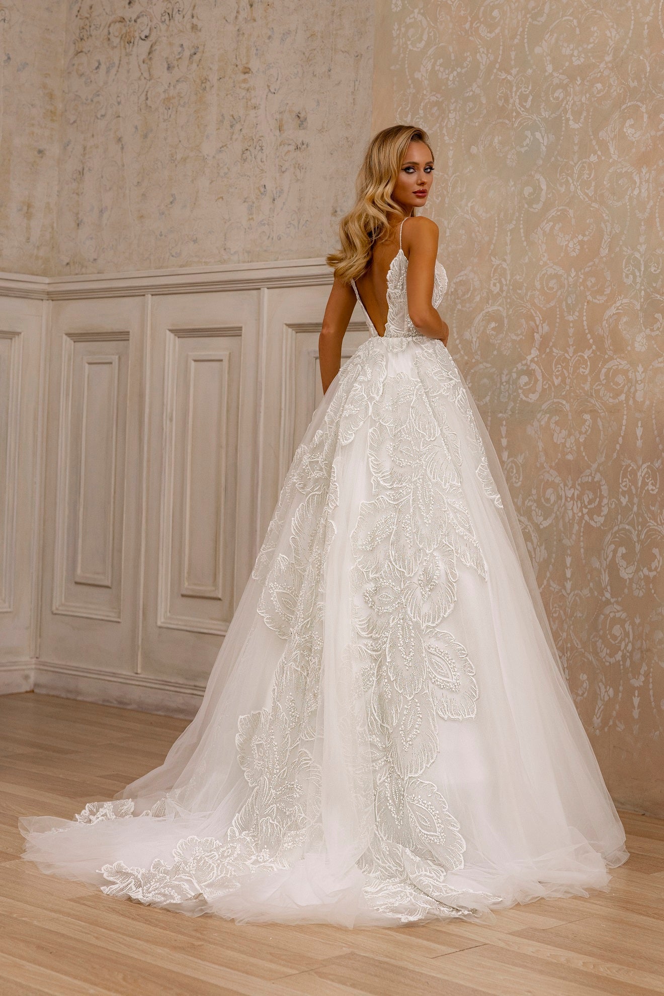 Elegant Floral A-Line Bridal Gown with Lace Detailing and Flattering Silhouette - WonderlandByLilian
