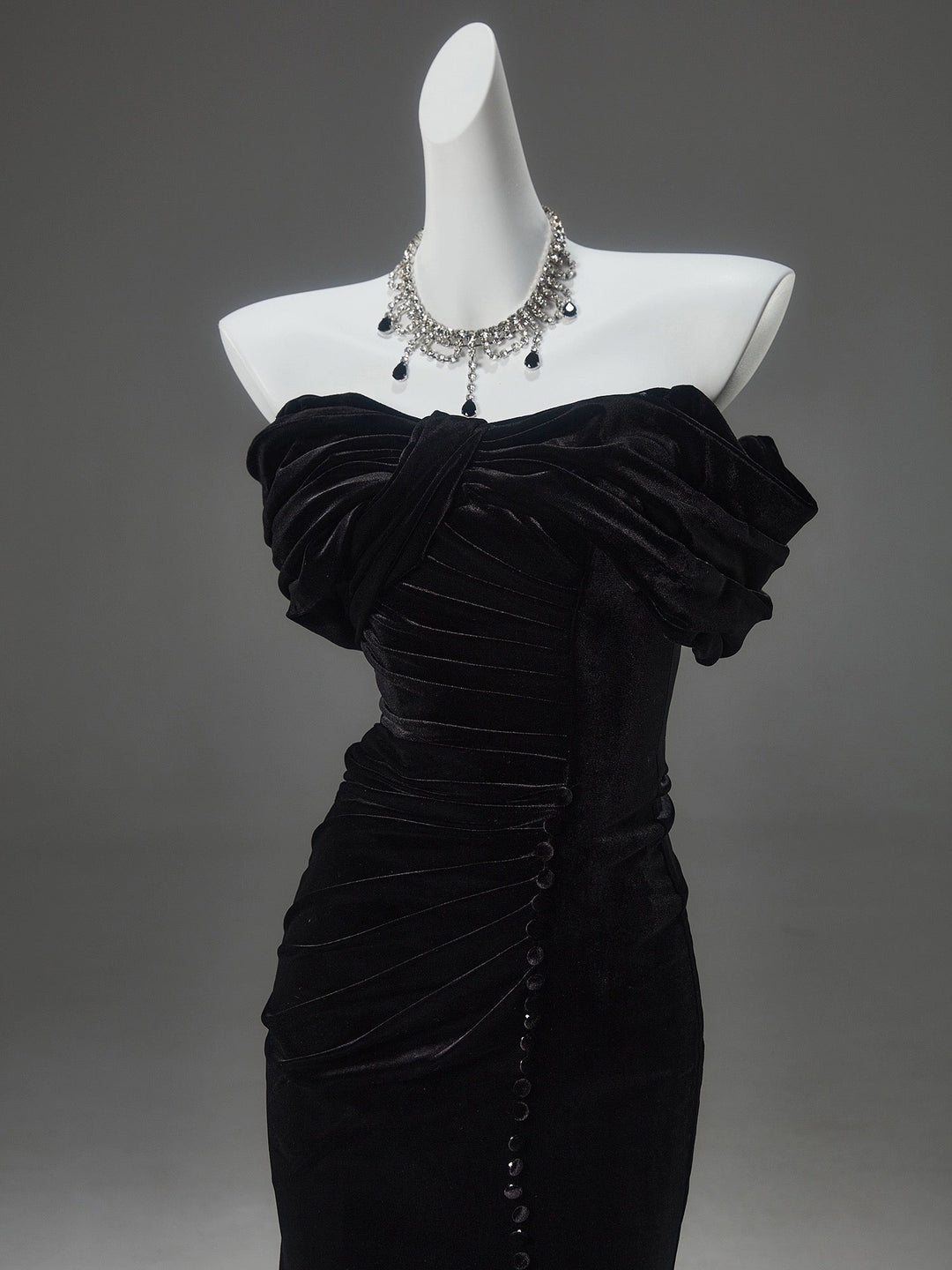 Elegant Gothic Black Velvet Evening Gown Elegant Gothic Black Velvet Evening Gown