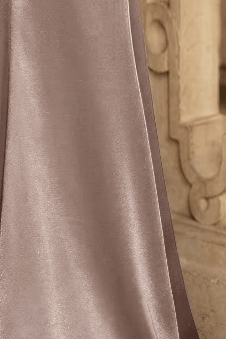 Elegant Gray - Brown Satin Off - Shoulder Evening Gown with Puff Sleeves & Corset Bodice – Luxe Formal Ball Gown Plus Size - WonderlandByLilian