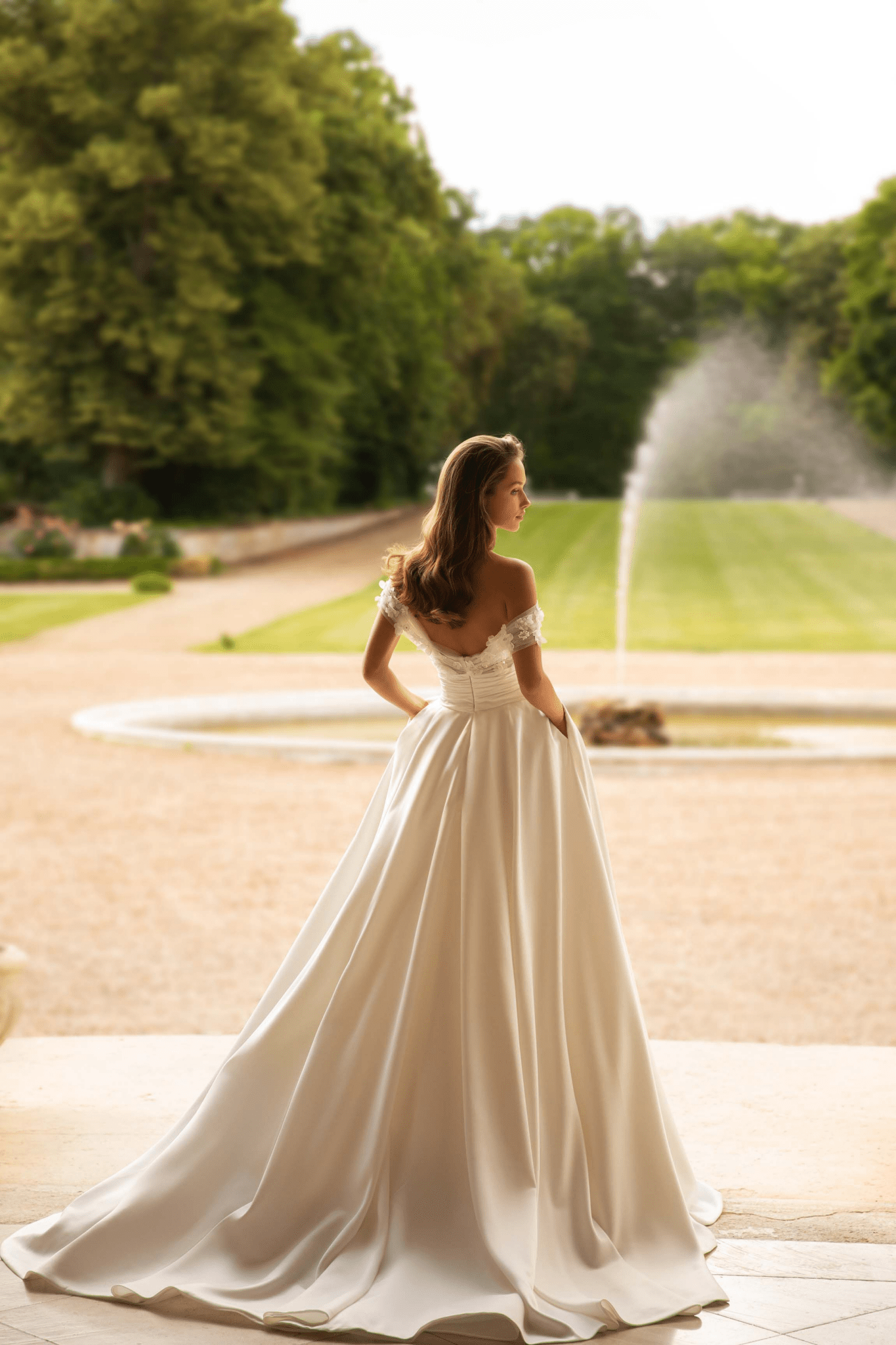 Elegant Ivory A-Line Dress for Wedding - Princess Wedding Dress - Off-Shoulder Floral Wedding Gown Plus Size - WonderlandByLilian