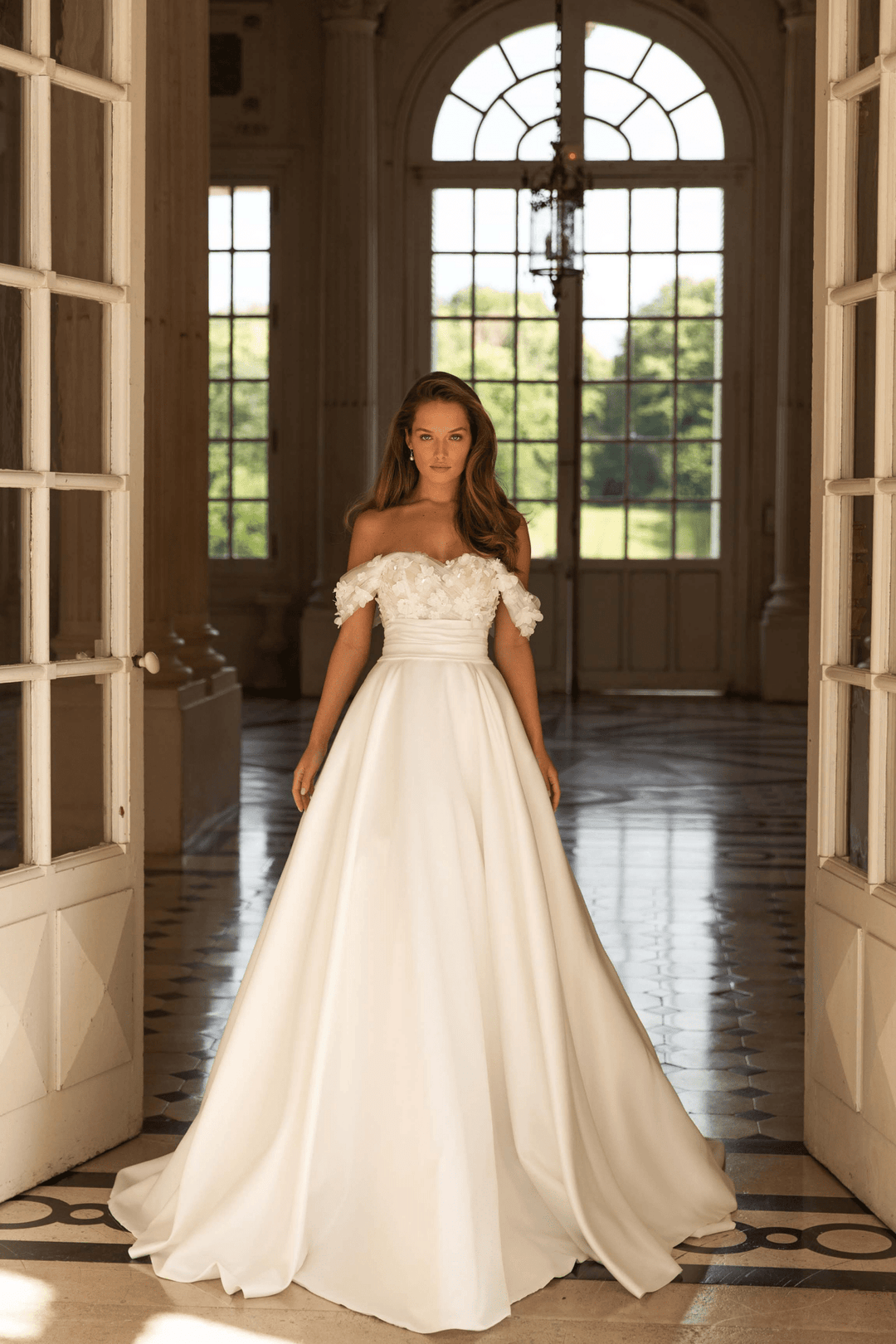 Elegant Ivory A-Line Dress for Wedding - Princess Wedding Dress - Off-Shoulder Floral Wedding Gown Plus Size - WonderlandByLilian