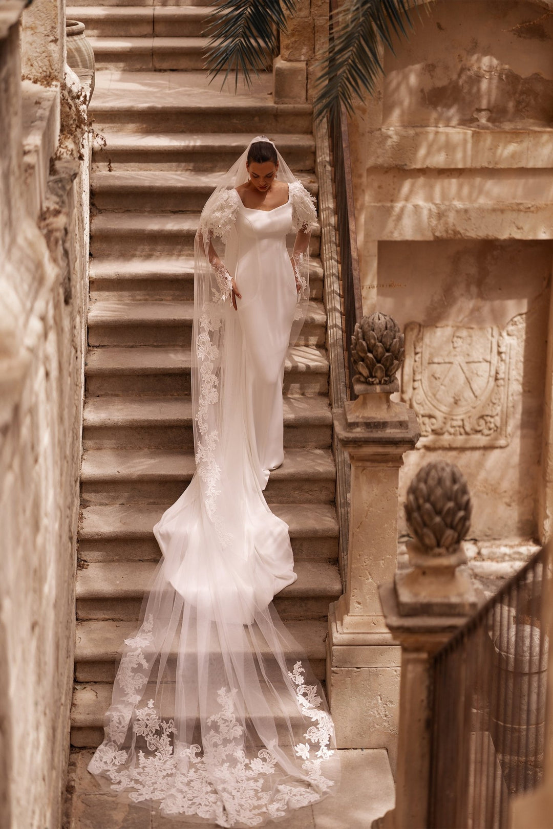 Elegant Ivory Mermaid Bridal Gown with Lace-Adorned Long Sleeves and Sculpted Waist, Plus Size Available - WonderlandByLilian