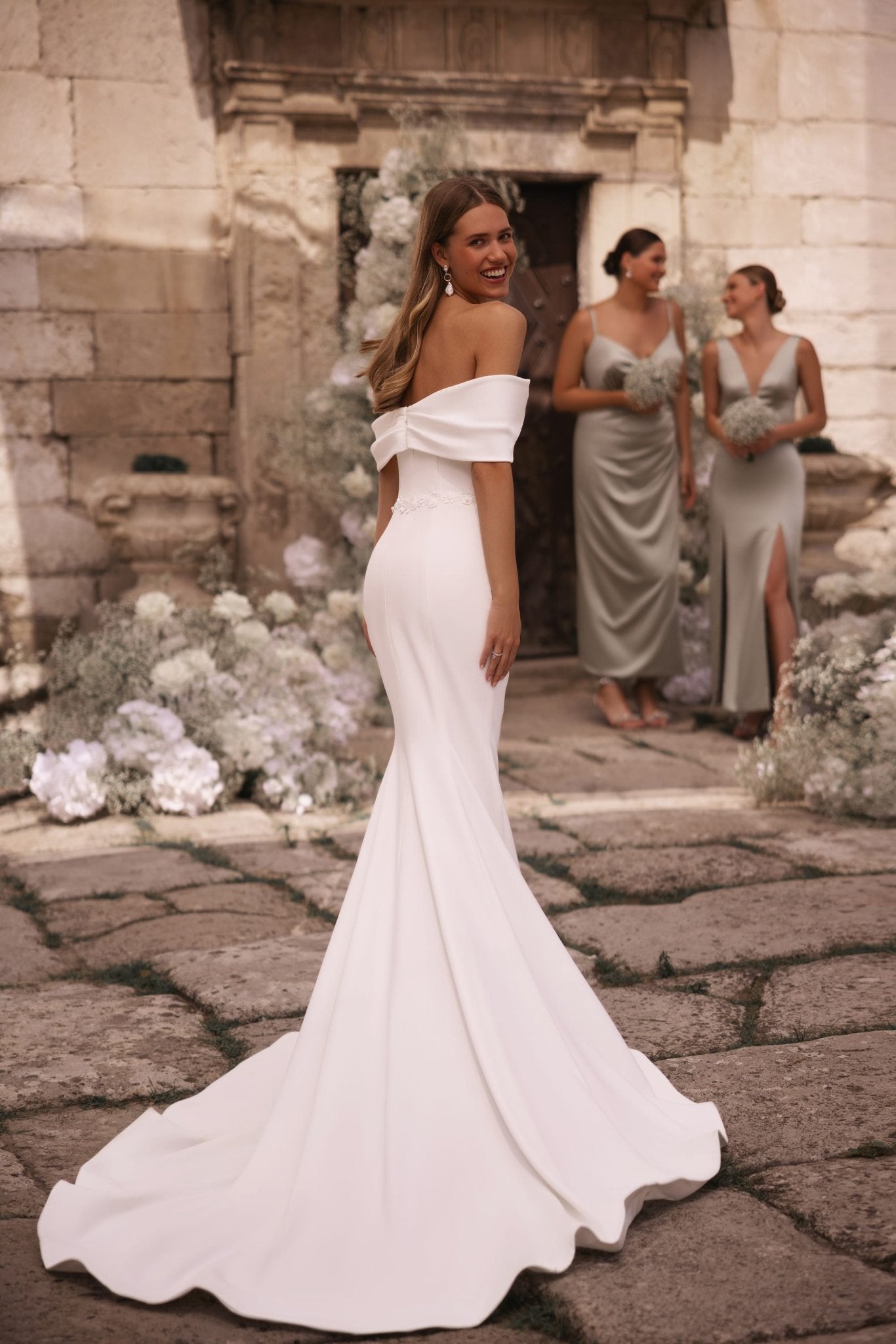 Elegant Ivory Off-Shoulder Bridal Gown with Romantic Slit Plus Size –  WonderlandByLilian