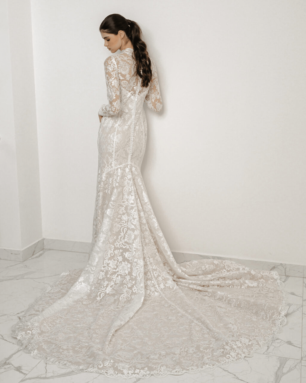 Elegant Lace Mermaid Wedding Dress - Modern Long Sleeve Wedding Gown with Train Plus Size - HELENA - WonderlandByLilian