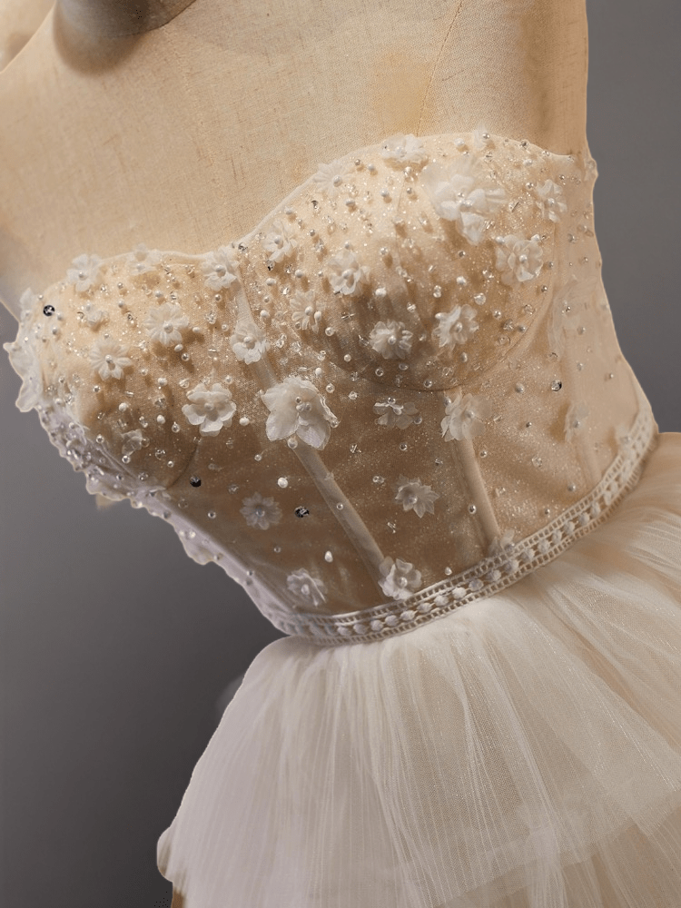 Elegant Layered Tulle Wedding Party Dress - Strapless Beaded Corset Gown Plus Size - WonderlandByLilian