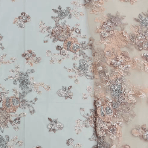 Elegant Light Blue Floral Embroidered Tulle with Sequins Fabric - WonderlandByLilian