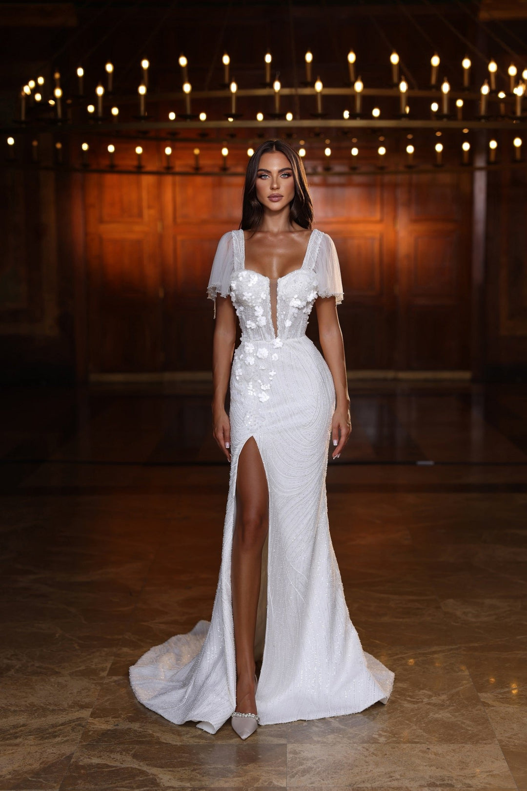 Elegant Mermaid Sequin Wedding Gown with Cap Sleeves Plus Size - WonderlandByLilian