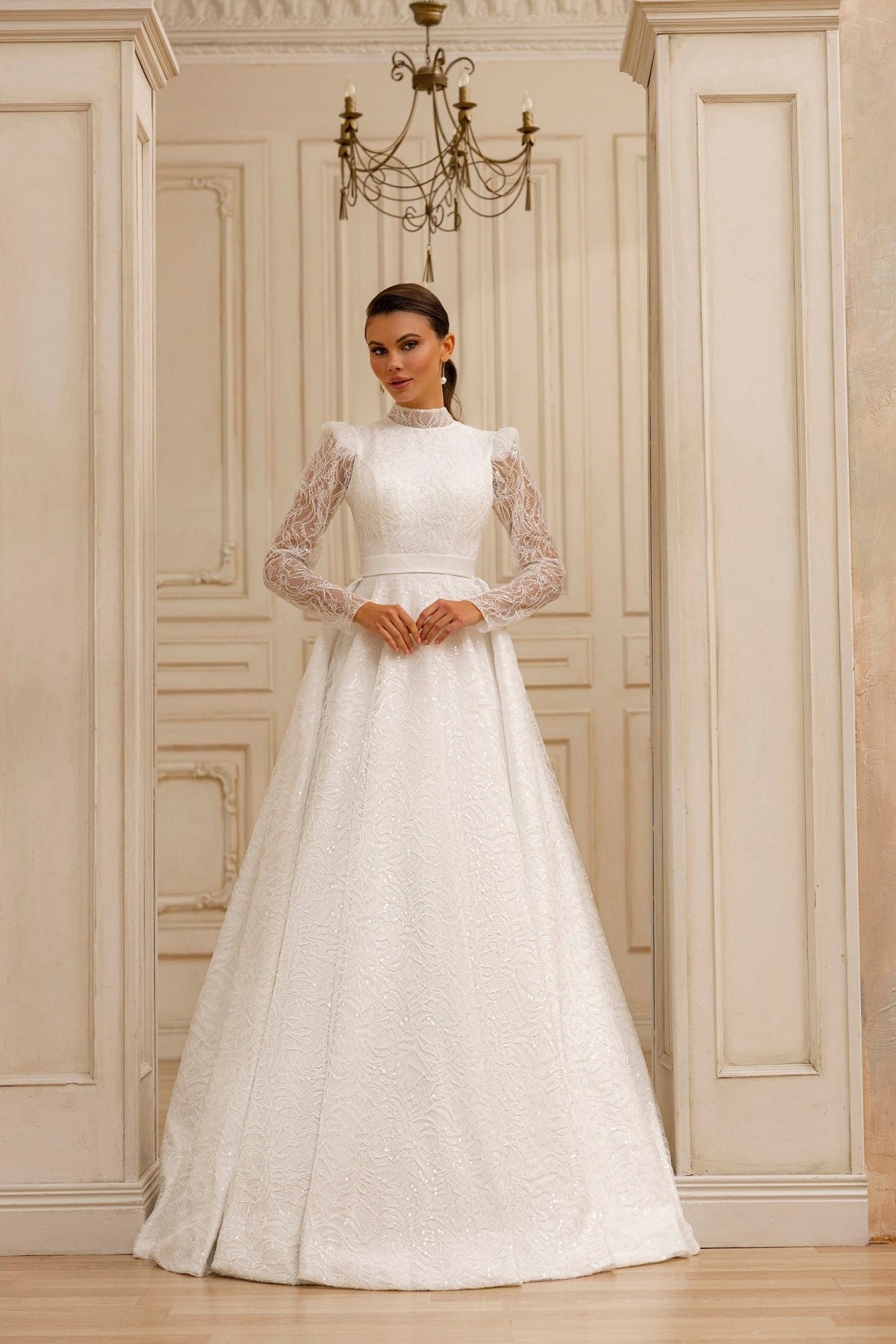Elegant Modest High-Neck A-Line Wedding Dress with Lace Overlay and Subtle Train Plus Size Size 16W Elegant Modest High-Neck A-Line Wedding Dress with Lace Overlay and Subtle Train Plus Size Size 16W