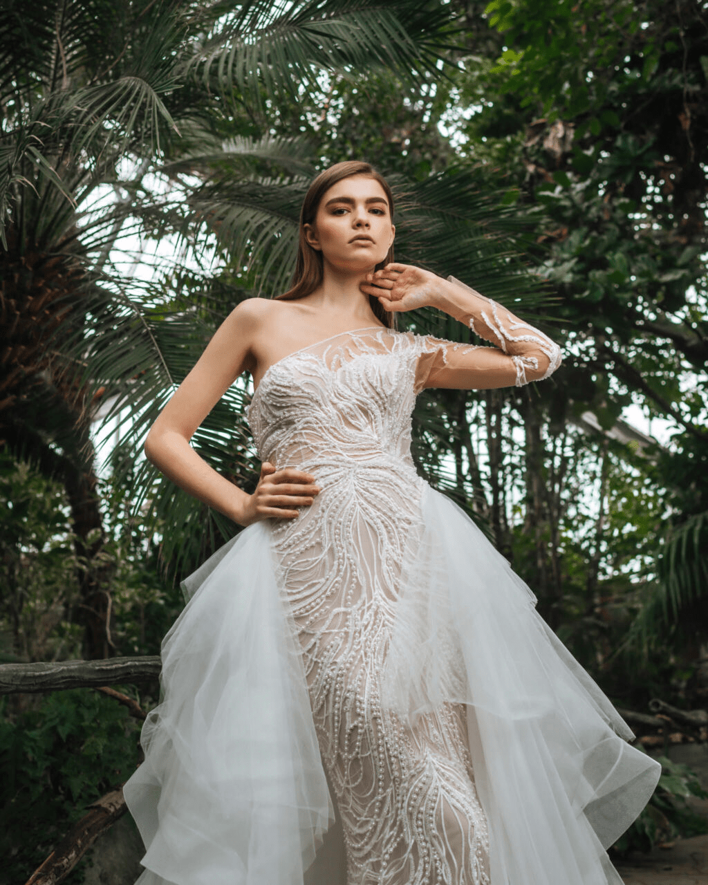 one shoulder couture wedding dress Unique One Shoulder Long Sleeves Satin Mermaid Wedding Dress QW0923 US14 / White